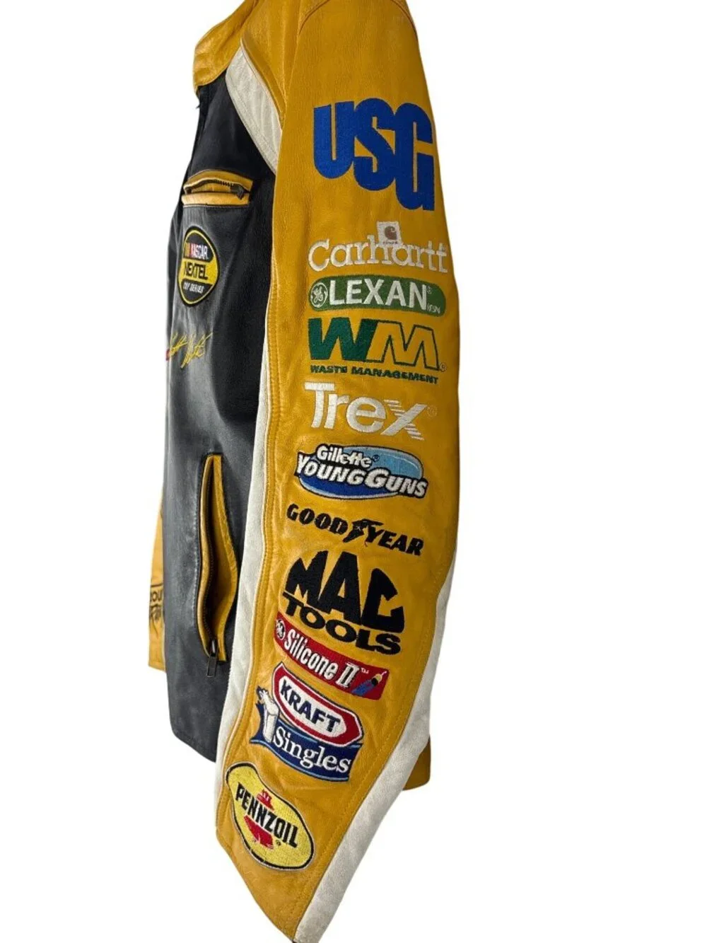 Vtg Wilsons Leather NASCAR Jacket Matt Kenseth 17 DeWalt Racing Bomber Black Yel